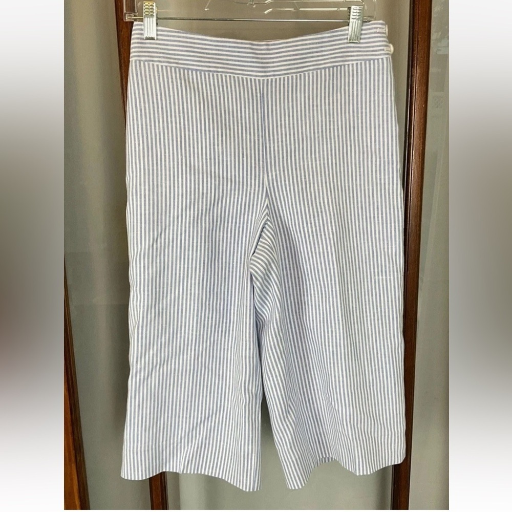 Talbots Wide Leg Crop Pant Womens 2 Petite Blue White Stripe Linen Blend Casual